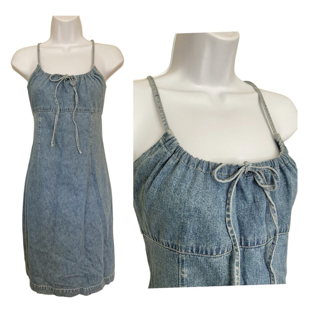 Vintage 80s 90s Esprit Denim Milkmaid Grunge Boho Cottage Beach Sun Dress 6